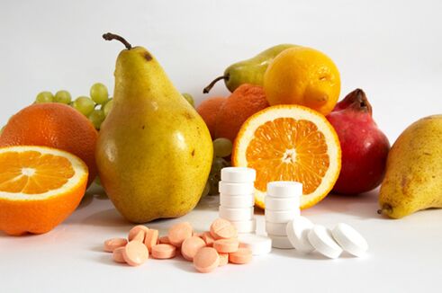 Healthy fruits and vitamin complexes for male potency.